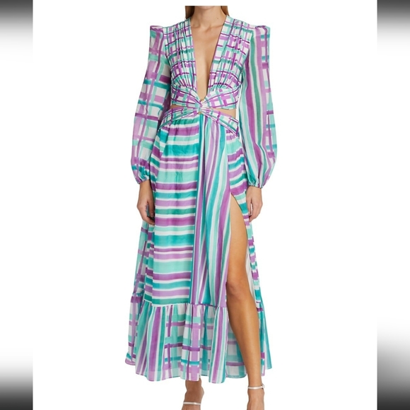 NWT$800 PatBO Seagreen Riviera Plunge Cutout Maxi Bodysuit Dress Open Back S 2-4 - Picture 16 of 16